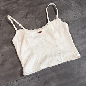 Vintage VTG Y2K 2000's 00's Colsine Flower White Tank Top